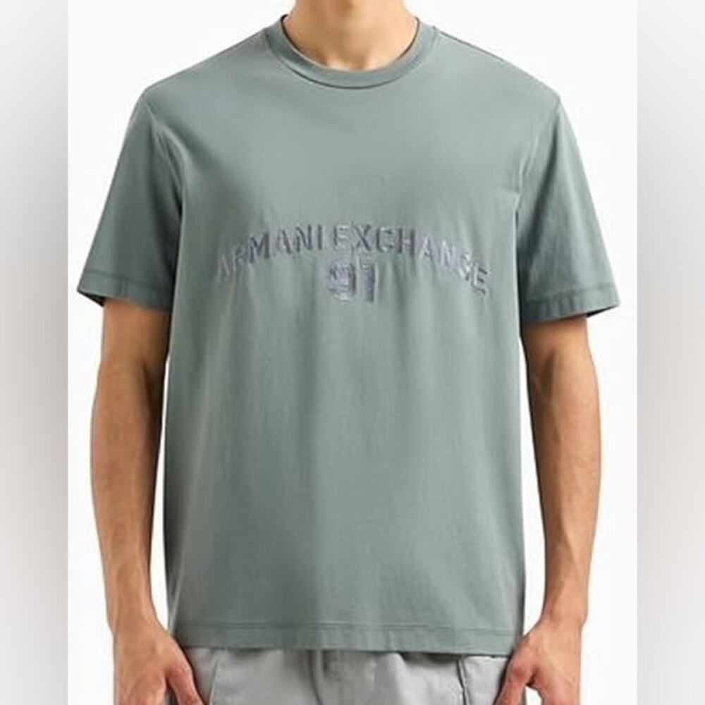 Armani Exchange Men's Tee embroidered logo heavyweight t-shirt in green large